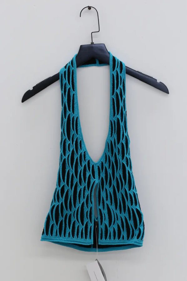 RUI animal print V-neck halter top RSS24KN03 Teal&Onyx blue&black